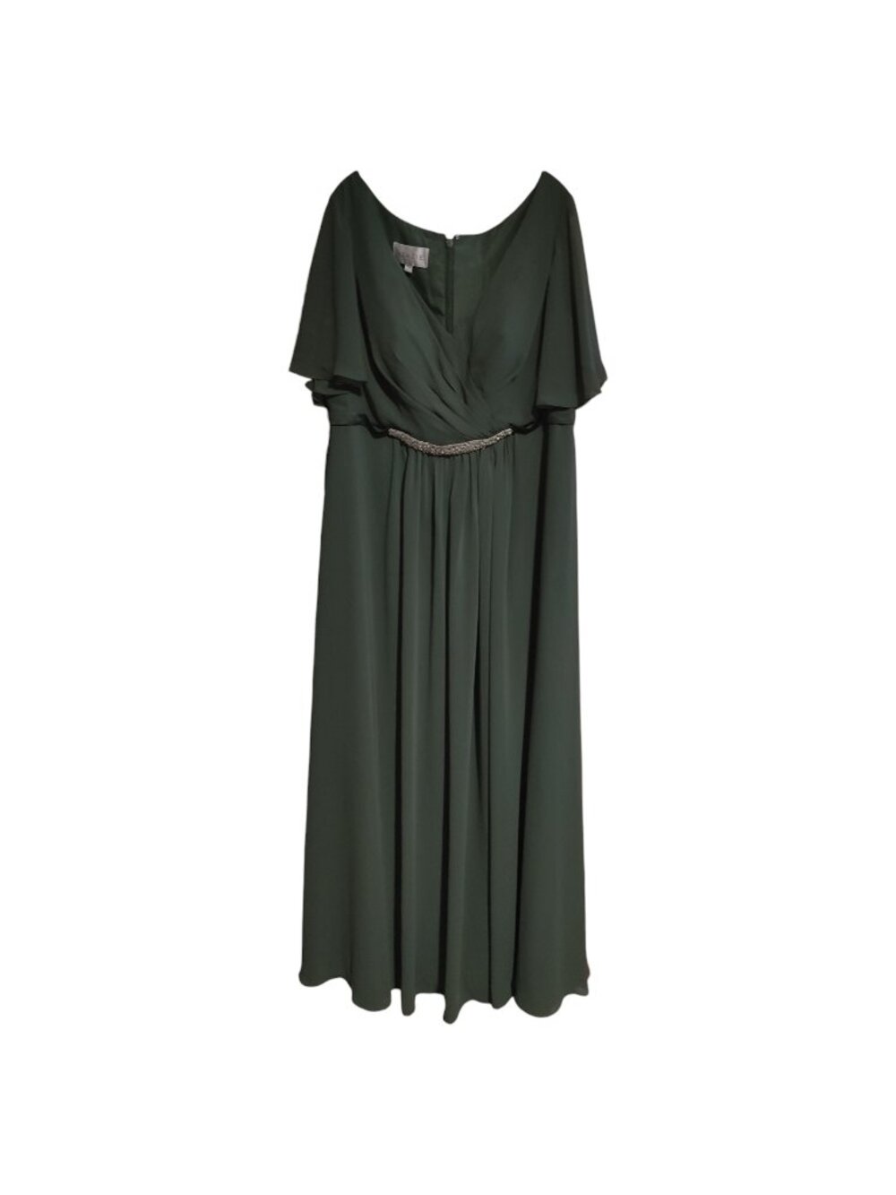 Azazie Tricia A-Line V-Neck Pleated Chiffon Dress Green Eucalyptus Size A20 New